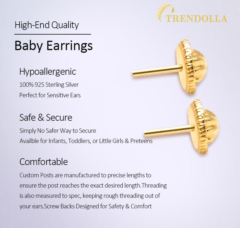 Sterling Silver Pink Dotty Butterfly Baby Children Screw Back Earrings - Trendolla Jewelry